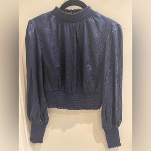 Aqua Midnight Blue Patterned Blouse